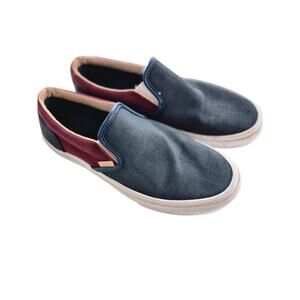 Vans Classic Slip On Skate Shoe Blue Burgundy Mens 8 Womens 9.5 Canvas Sneakers